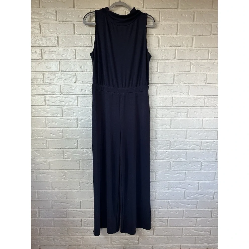 The Limited‎ Mock Neck Knit Jumpsuit Size L Wide Leg Drapey Stretch Blue